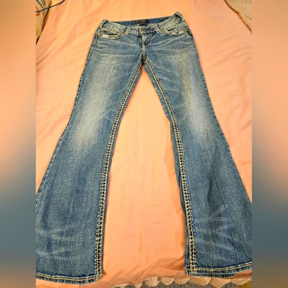 Silver Jeans Denim - Silver Jeans Suki Womens   Flap Blue Distressed Ripped Patches Flare